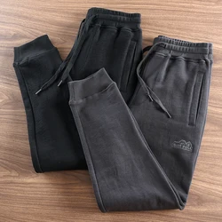 Autumn Winter New American Retro Thick Knitted Sweatpants Men's Simple Elastic Waist Drawstring Sport Casual Ankle-tied Pants
