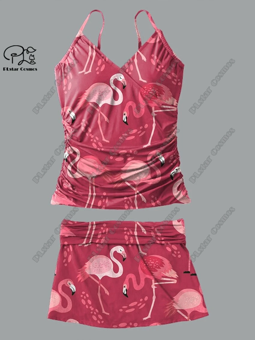 Women's V-neck summer small fresh floral animal print suspender skirt style two-piece swimsuit suit holiday new swimsuit Q-28