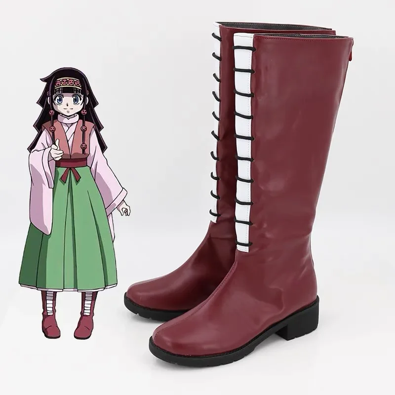 Hunter X Hunter Alluka Zoldyck Anime Cosplay Boots Shoes Red Halloween Party Costume Props Woman Wine Red Long Boots