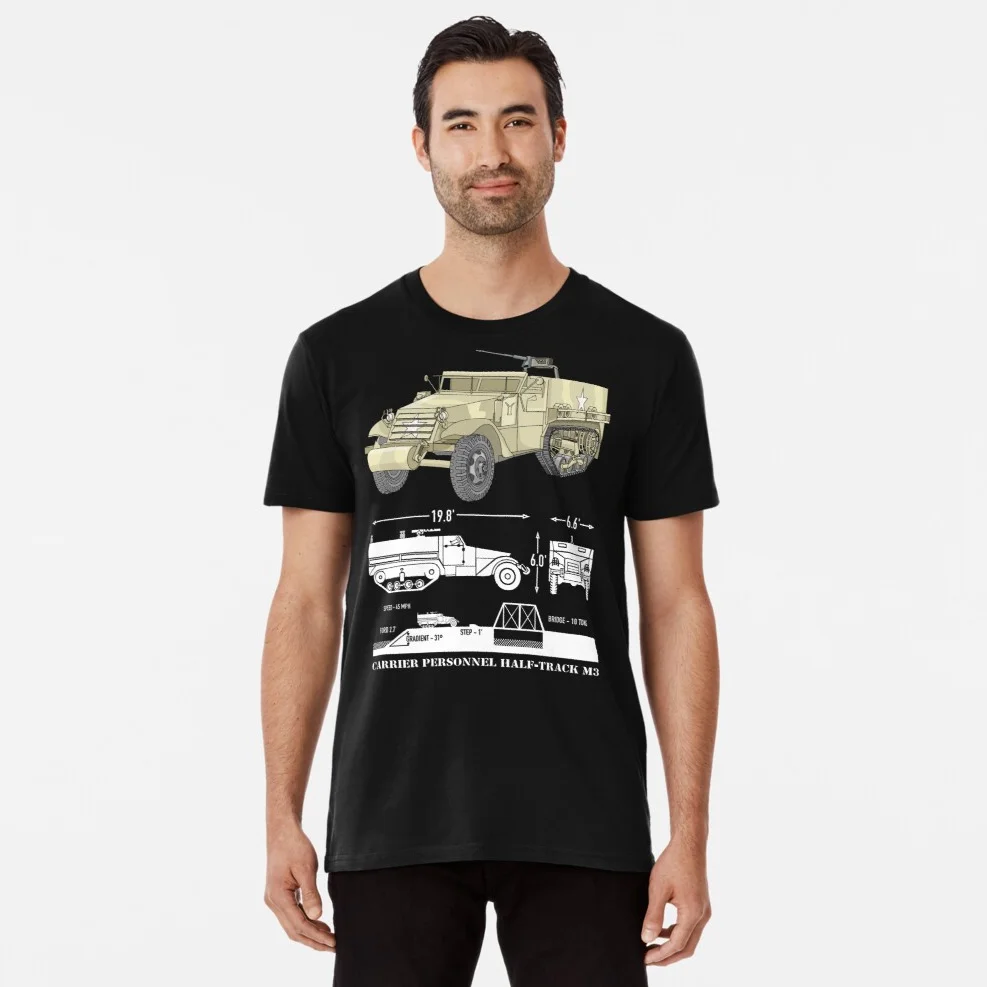 

American M3 Half-Track Armored Personnel Carrier Infographic Diagram T Shirt. New 100% Cotton Short Sleeve O-Neck Casual T-shirt