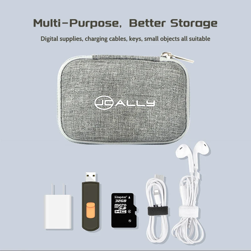 JCALLY Earphone Case Multifunctional Portable Storage Bag Charging Cable Keys Linen Canvas Carry Bag Coin Wallet Storage Box