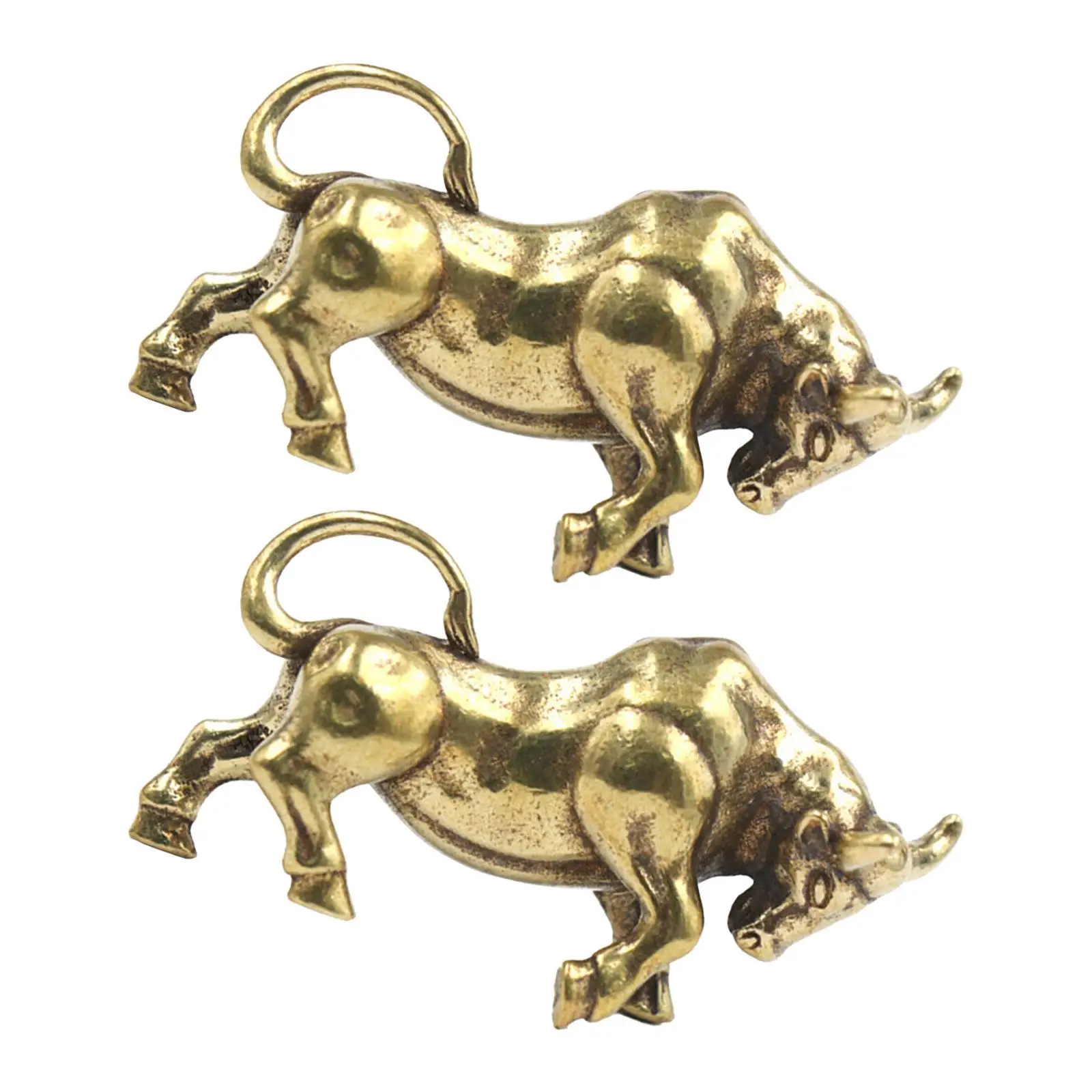 2Pcs Brass Ox Keychain Pendant Crafts Brass Bull Statue for Teahouse Bedroom