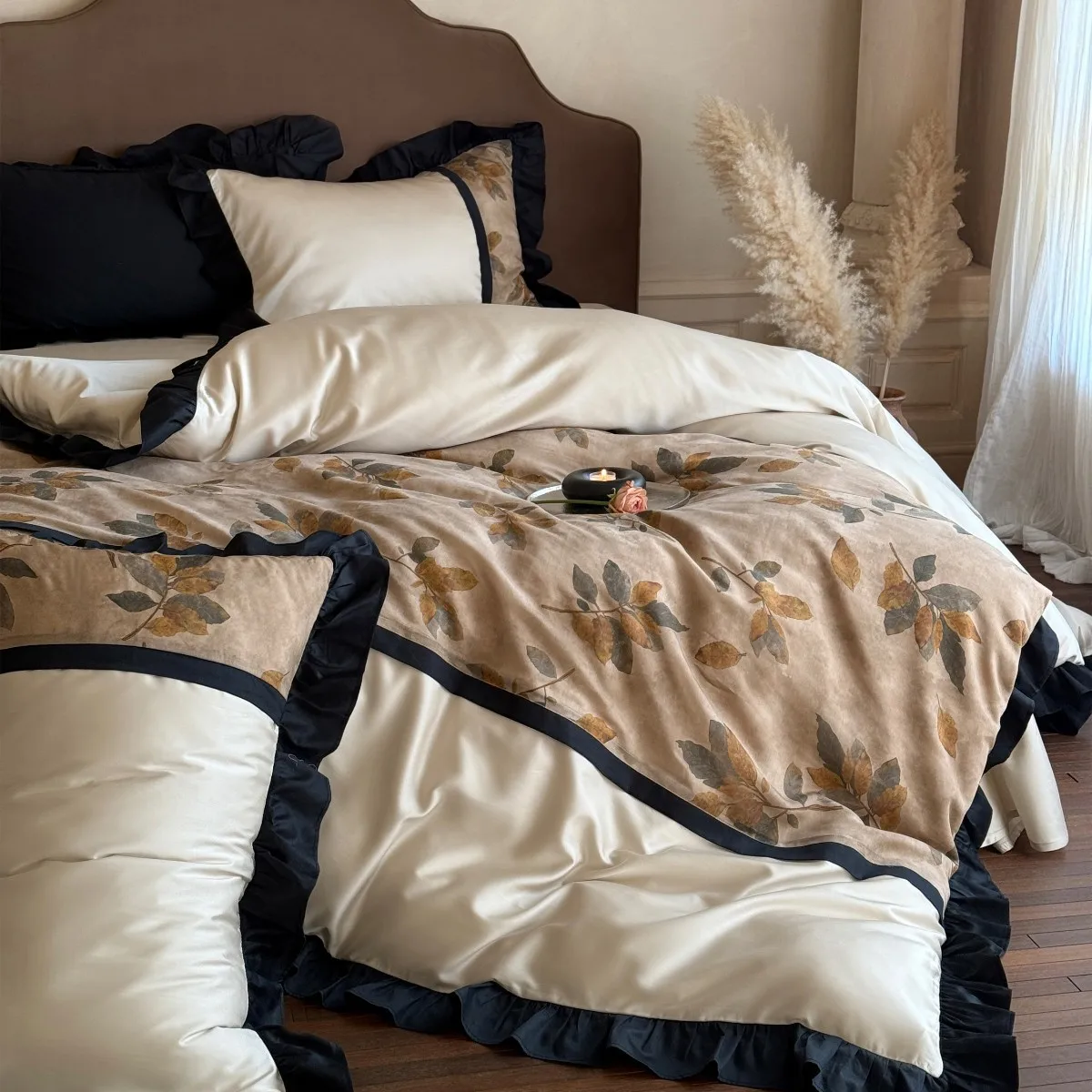 French retro cotton long-staple cotton four-piece set,pure cotton printing high-end lace 100 bed sheets,quilt covers,pillowcases