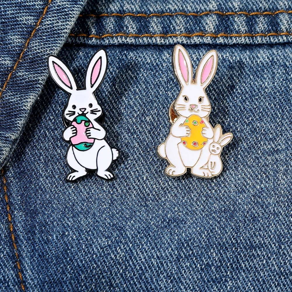 4Styles Funny Easter Day Standing Rabbit Enamel Brooches Cute Bunny Magician Figure Pins For Women Girls Backpack Bag Badge