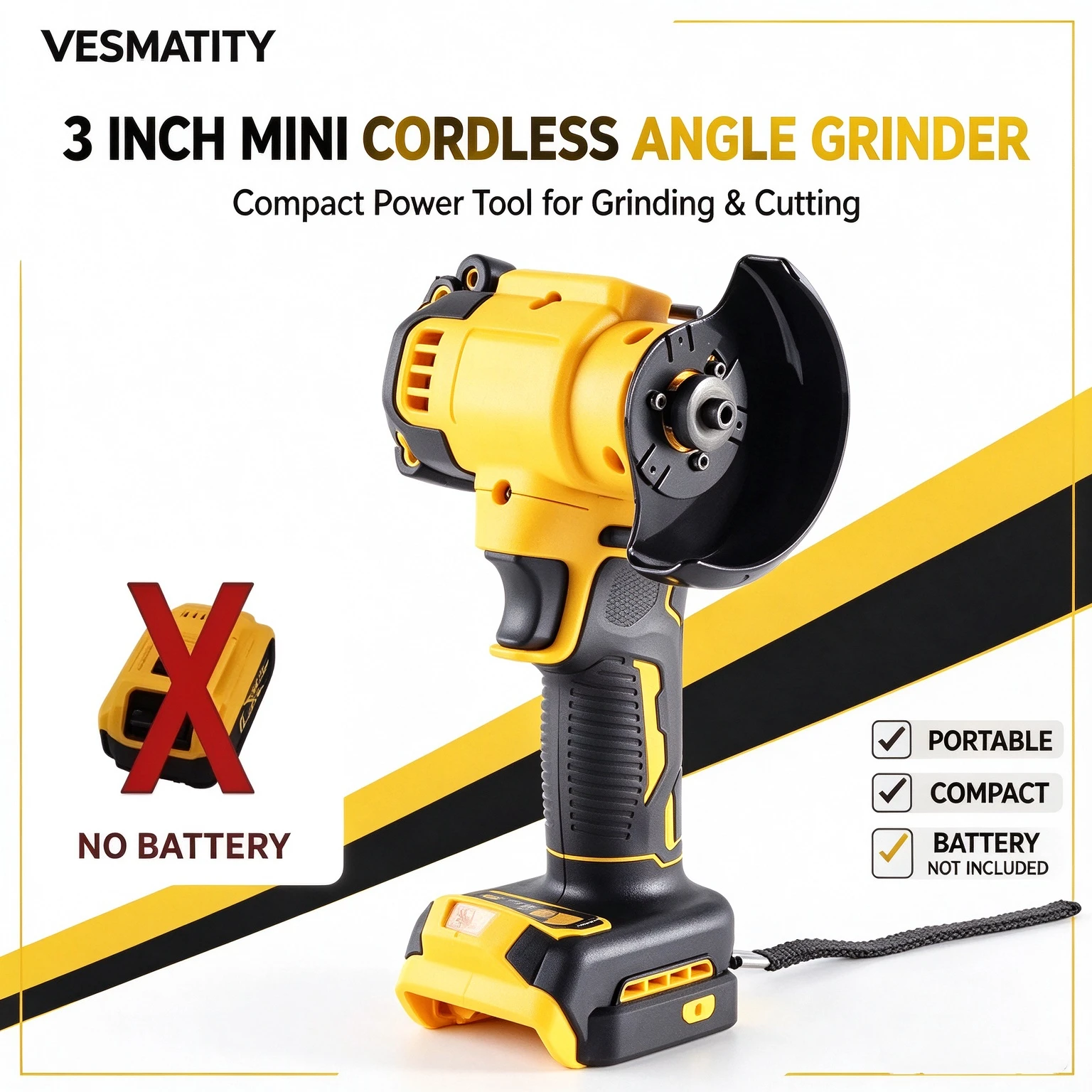 Cordless Angle Grinder 3 Inch Rechargeable Electric Grinding Polishing Cutting Power Tool for Metal Wood DIY Work 18V 20V Batte