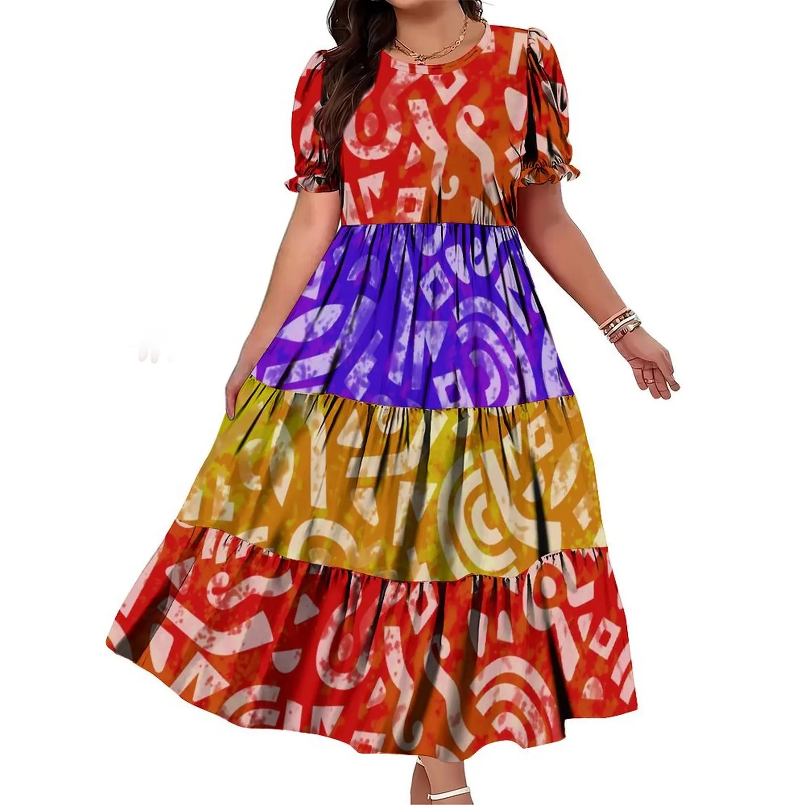 

Женское платье с пышными рукавами, полинезийский гавайский фестиваль Самоа, праздничный наряд, длинное платье с градиентным принтом