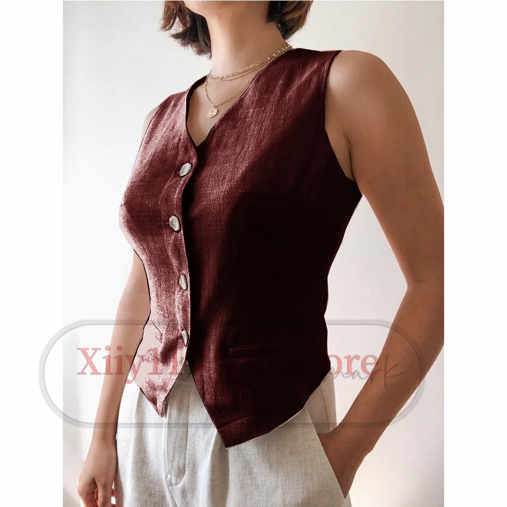 Flax Women Sleeveless V-Neck Slim Fit Vintage Wool Jacket Casual Summer Knit Vest By Women's Sports Suit New Outerwear