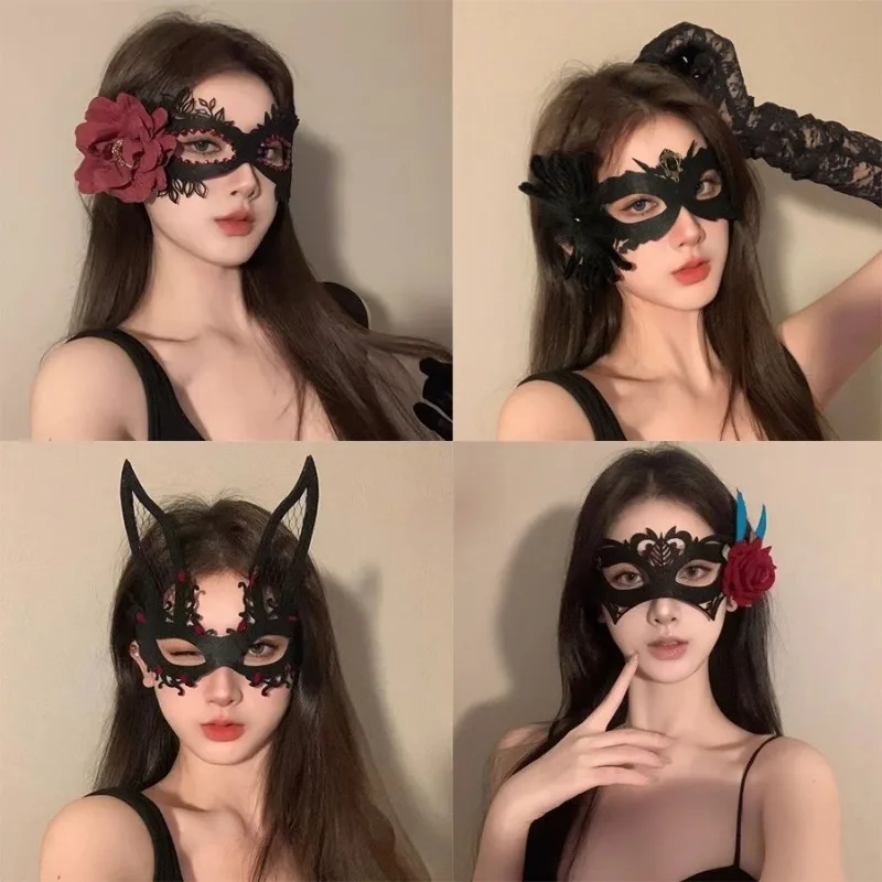 Masque facial de mascarade en dentelle creuse pour femmes, accessoires de fête de bal, Cosplay Sexy, masque de mascarade d'halloween, masque pour les yeux de reine en boîte de nuit