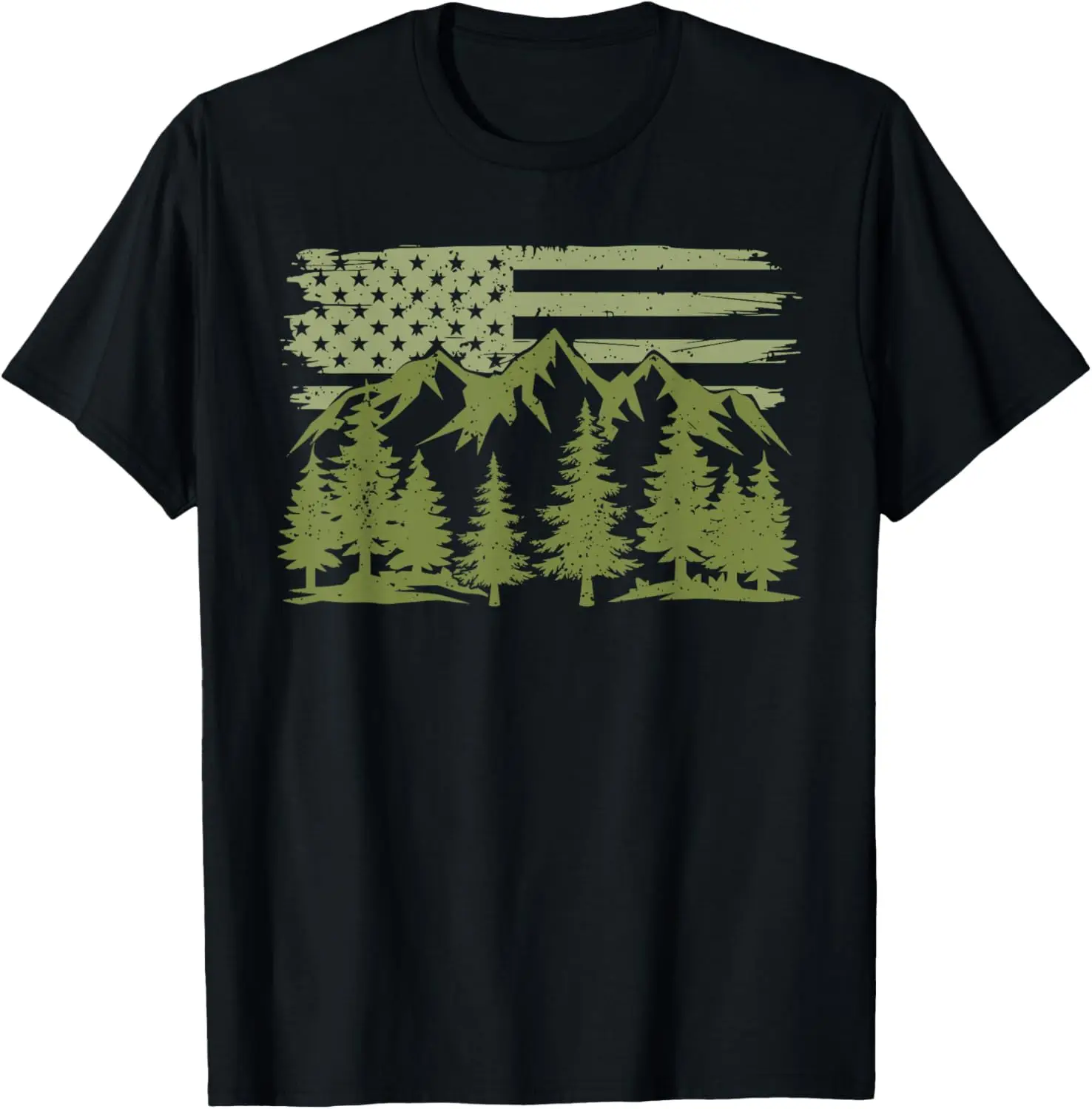 Tree Wildlife Nature Outdoor American USA Flag Forest T-Shirt 100% Cotton Trendy Y2K Short-Sleeve Tee – Soft, Quick-Drying, & Moisture-Wicking; Ideal for Sports or Casual Wear; Great Gift for Christmas or Halloween.