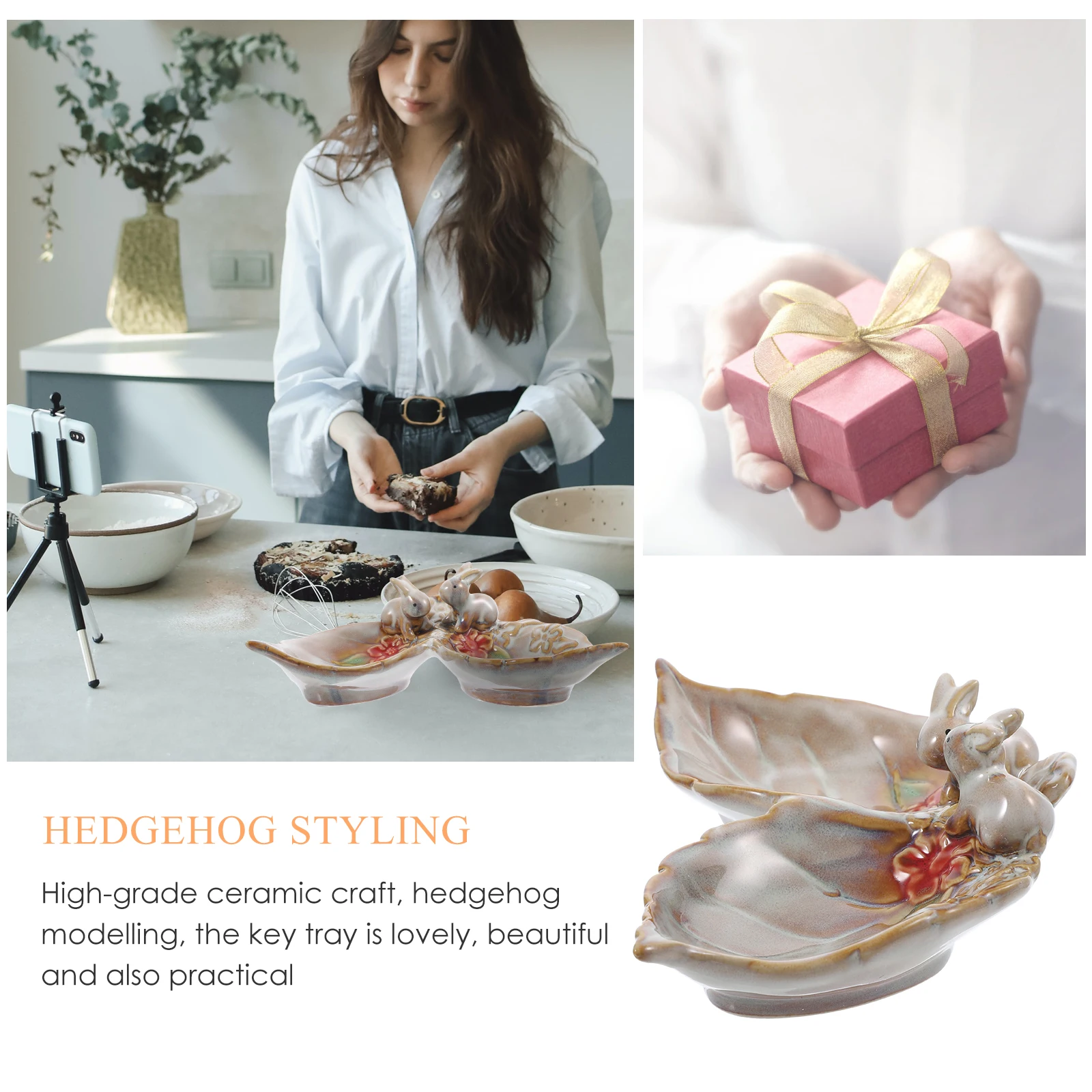 

Поднос для закусок с фруктами и дизайном кролика, керамический декор в виде кролика, практичный держатель, подарок на Рождество, Новый год, декор в виде кролика, поднос для хранения ювелирных изделий