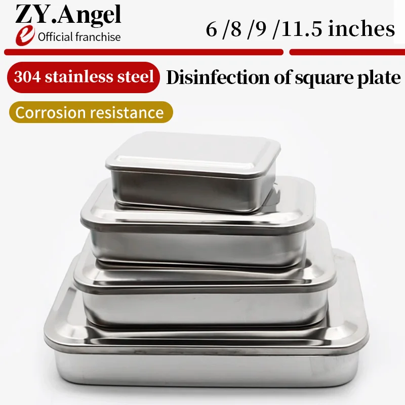 304 Stainless Steel Disinfection Plate Thickened Anti Iodine Volt with Cover and Handle Instrument Tray Nurse Treatment Plate