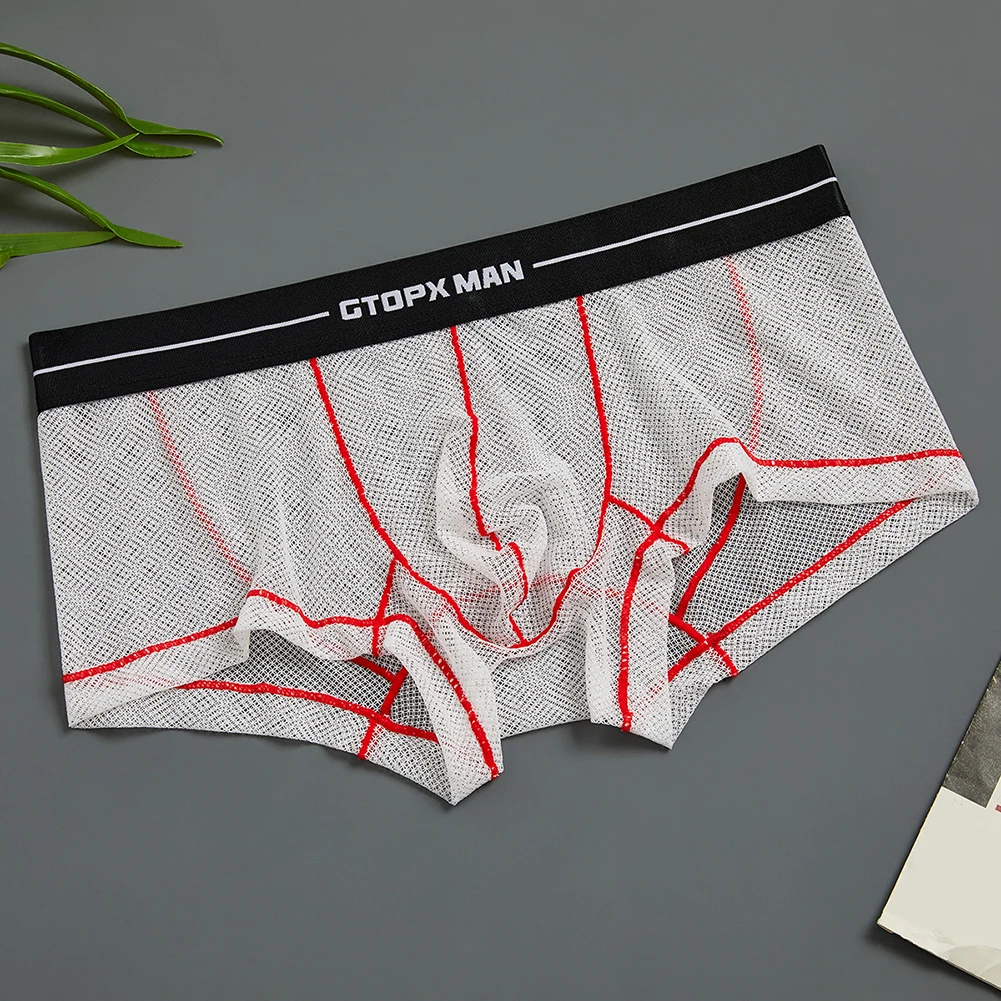 Briefs Low Waist Mesh Boxer Lingerie Sexy Thin Pouch Boxer Lingerie Panties Polyester Waist Inch White Style Waist
