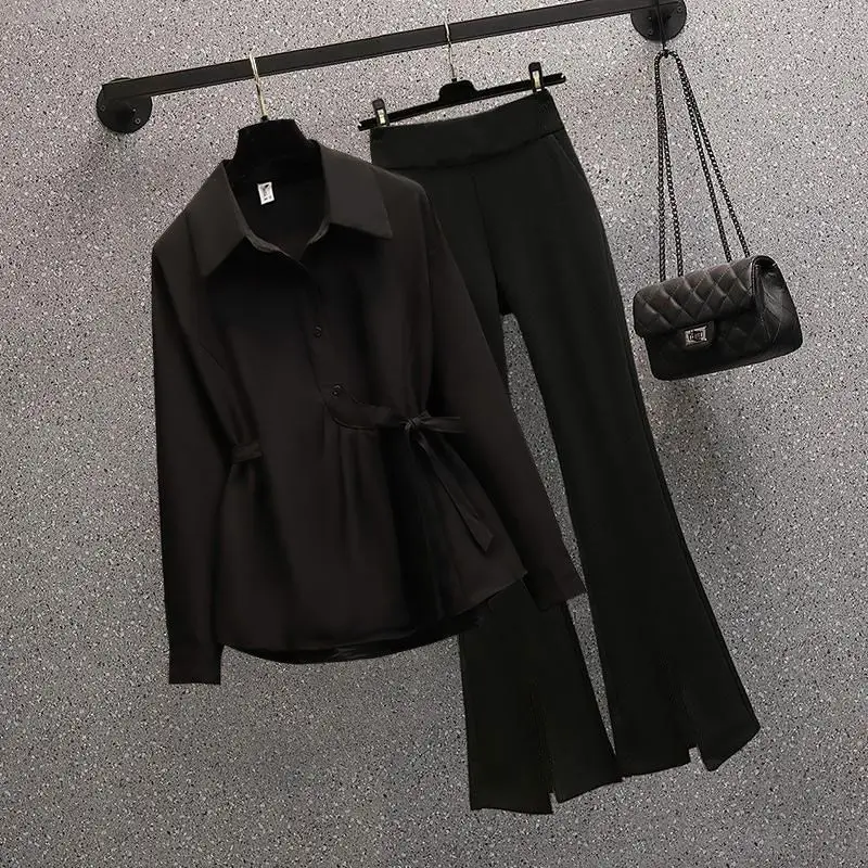 Spring and Autumn Elegance Celebrity's Age Reducing and Slimming Design Sense Top Split Slim Pants Two Piece Set