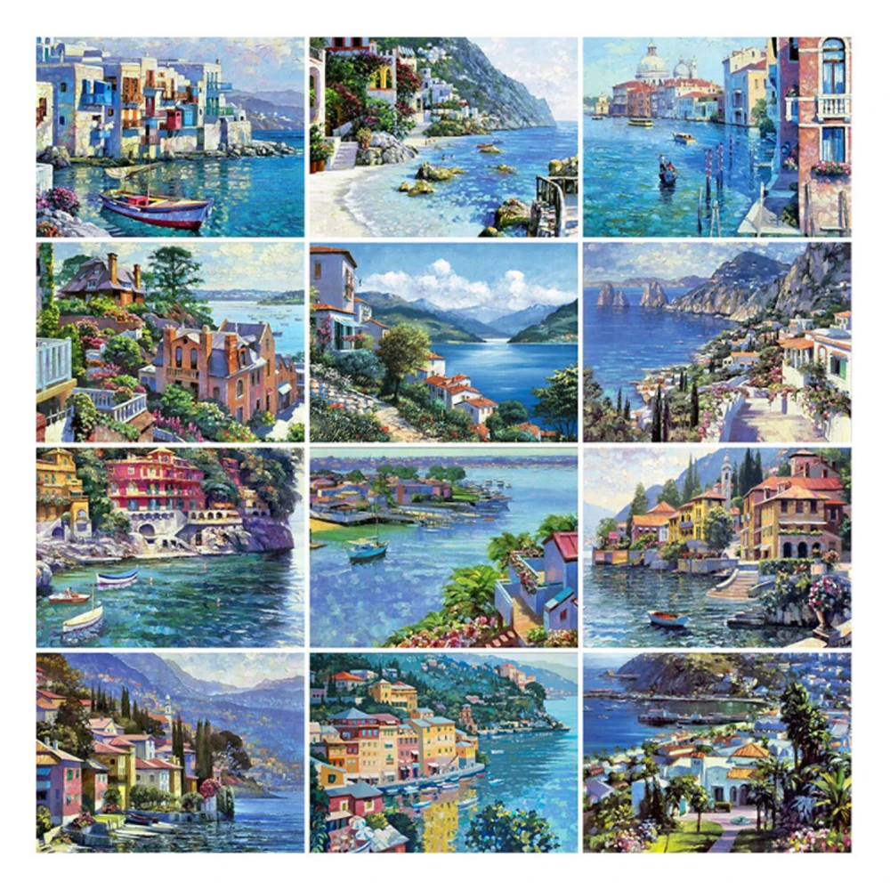 DIY 5D Diamond Painting By Number Town Cross Stitch Kit Diamond Embroidery Seaside Landscape Moasic Art Home Decoration