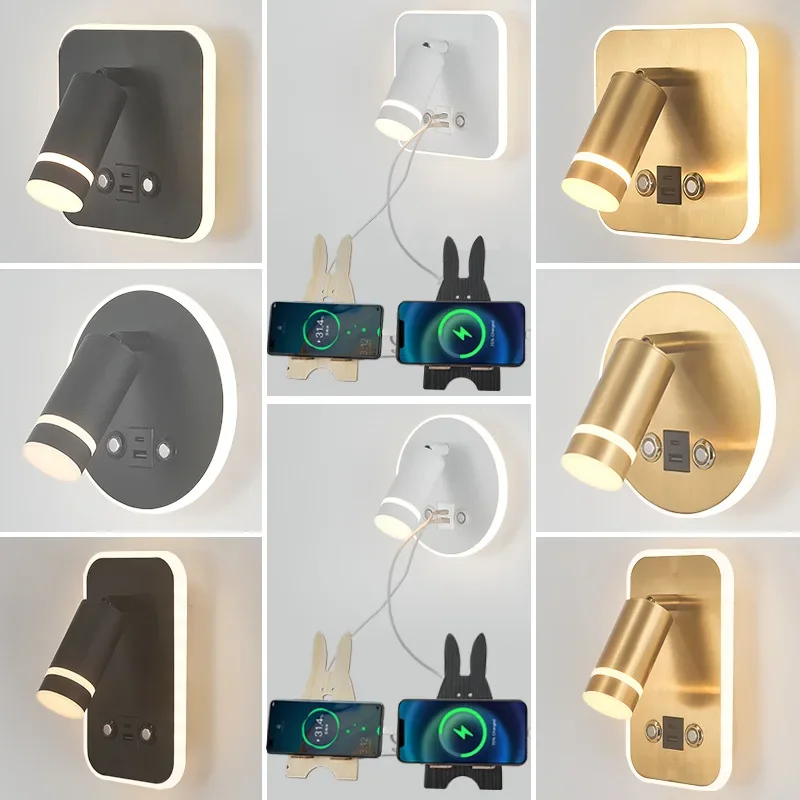 

Bedside Wall Lamp LED Wall Light Wall Mounted Reading Light with Switch and USB Port Rotatable Sconce Spotlight