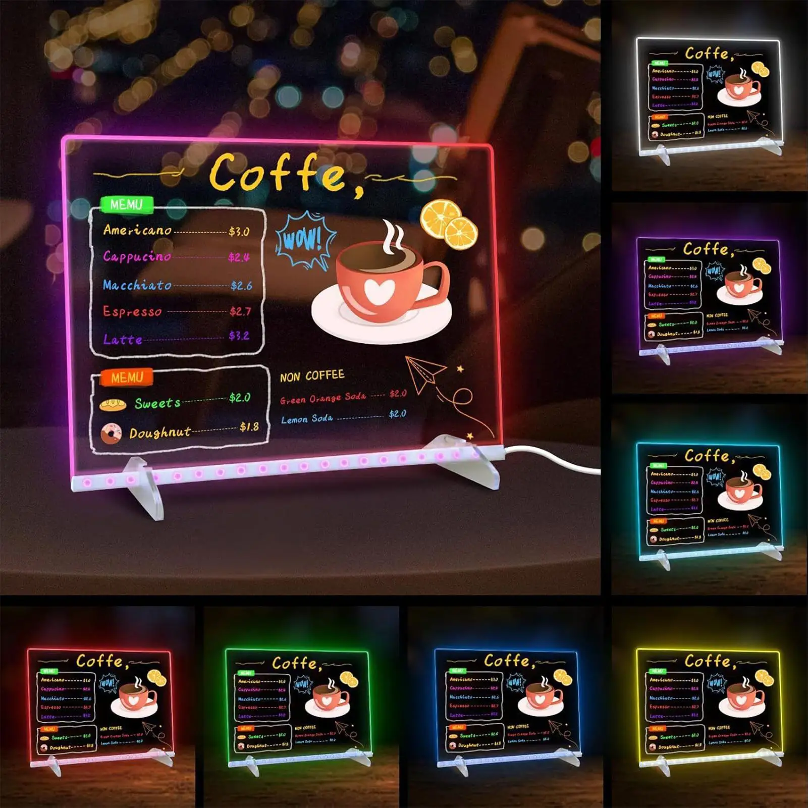 

Светодиодная доска для заметок, светящаяся доска для сухого стирания, акриловый инструмент для рисования с 7-цветными ручками для семейных детей, офисных расписаний для учебы