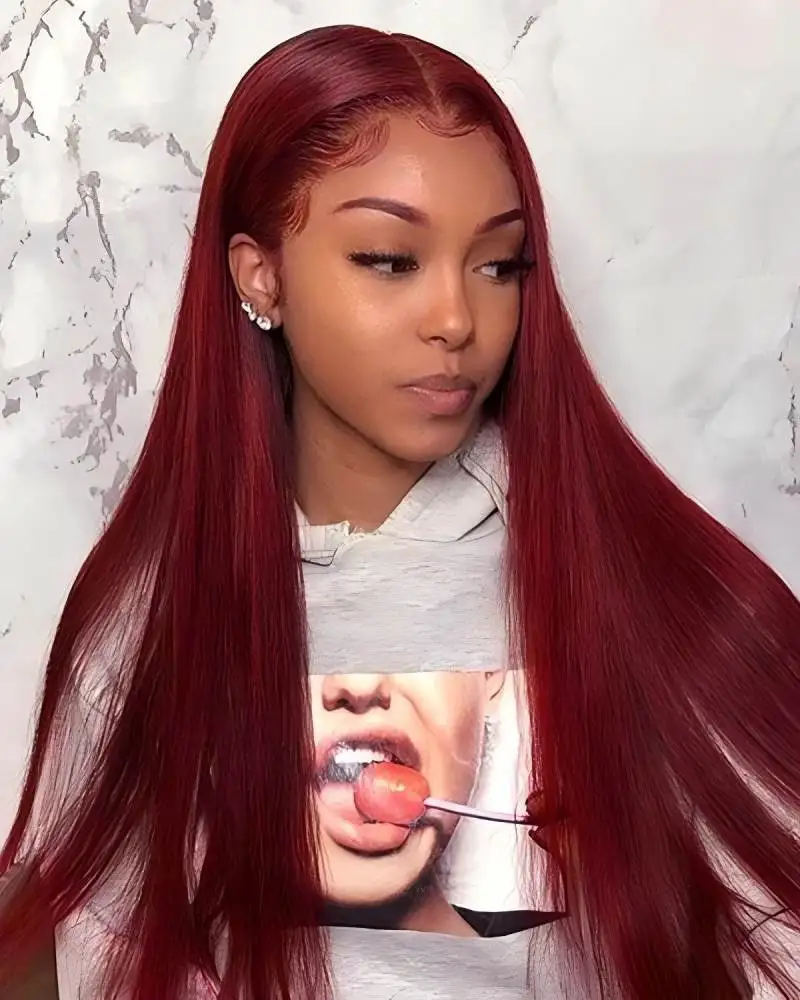 

13x6 Бесклеевой Бордовый 99j HD Парик Фронта Шнурка Вьетнамский Супер Двойной Утопленный Кост Прямые Цветные Парики Фронта Шнурка Человеческих Волос