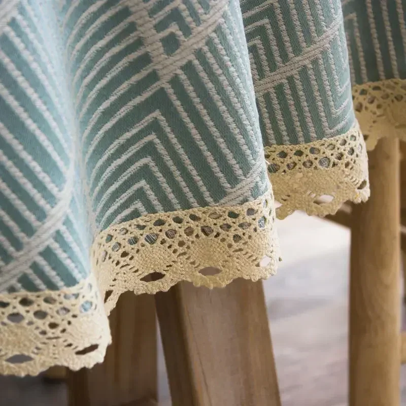 Oval Tablecloth with Lace Twill Stripe Linen Rustic Ellipse Table Cloth, Dining Home, Simple Modern Farmhouse Table Cover, 185cm