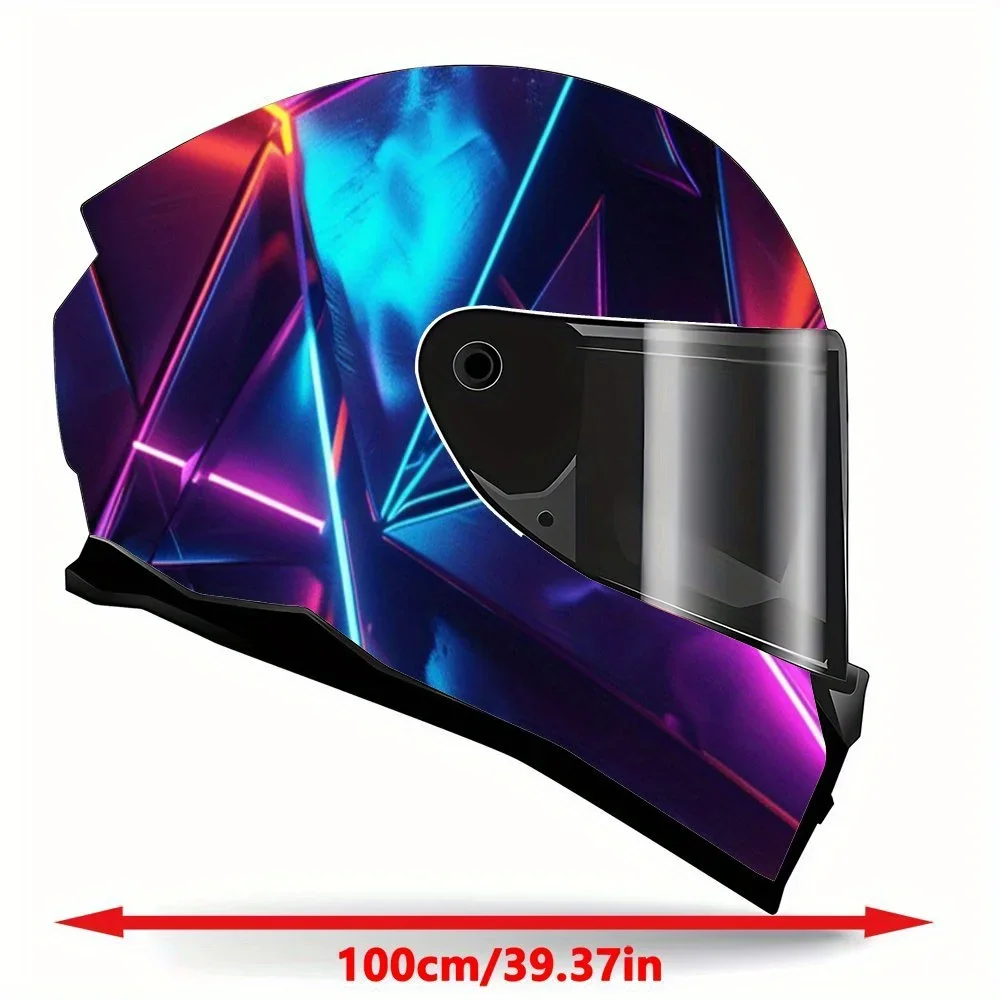 Cyber Neon Geometric Broken PVC Motorcycle Helmet Vinyl Wrap, Self-Adhesive Waterproof Sticker, Anti-Scratch Decorative Film for
