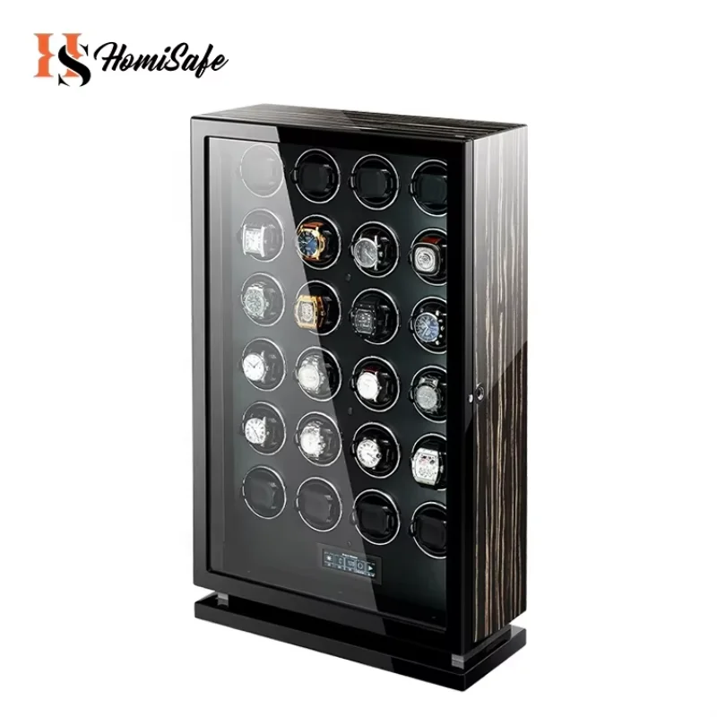 Luxury Automatic LED Light Rotation Motor Watch Winder Safe Materials Wood Leather PU For Luxury Watches Cases Boxes