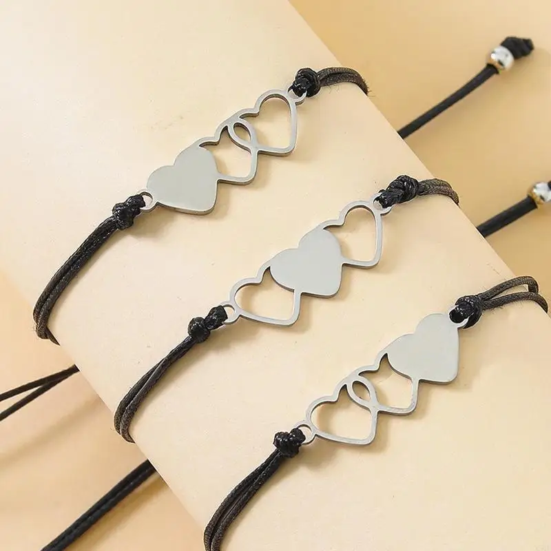 2/3/4 Đơn Giản Bohemian Dây Sáp Vòng Tay Nữ Trái Tim Tay Dây Dây Xích Vòng Tay