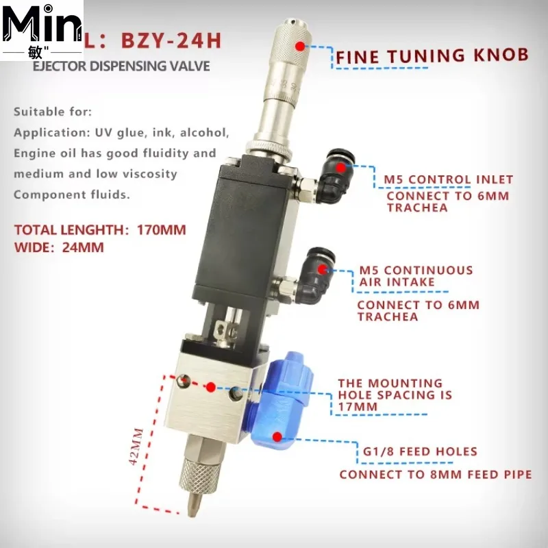 24H High Precision Micrometer Adjustable Single Component Liquid Glue Dispensing Valve Nozzle for Adhesive Application