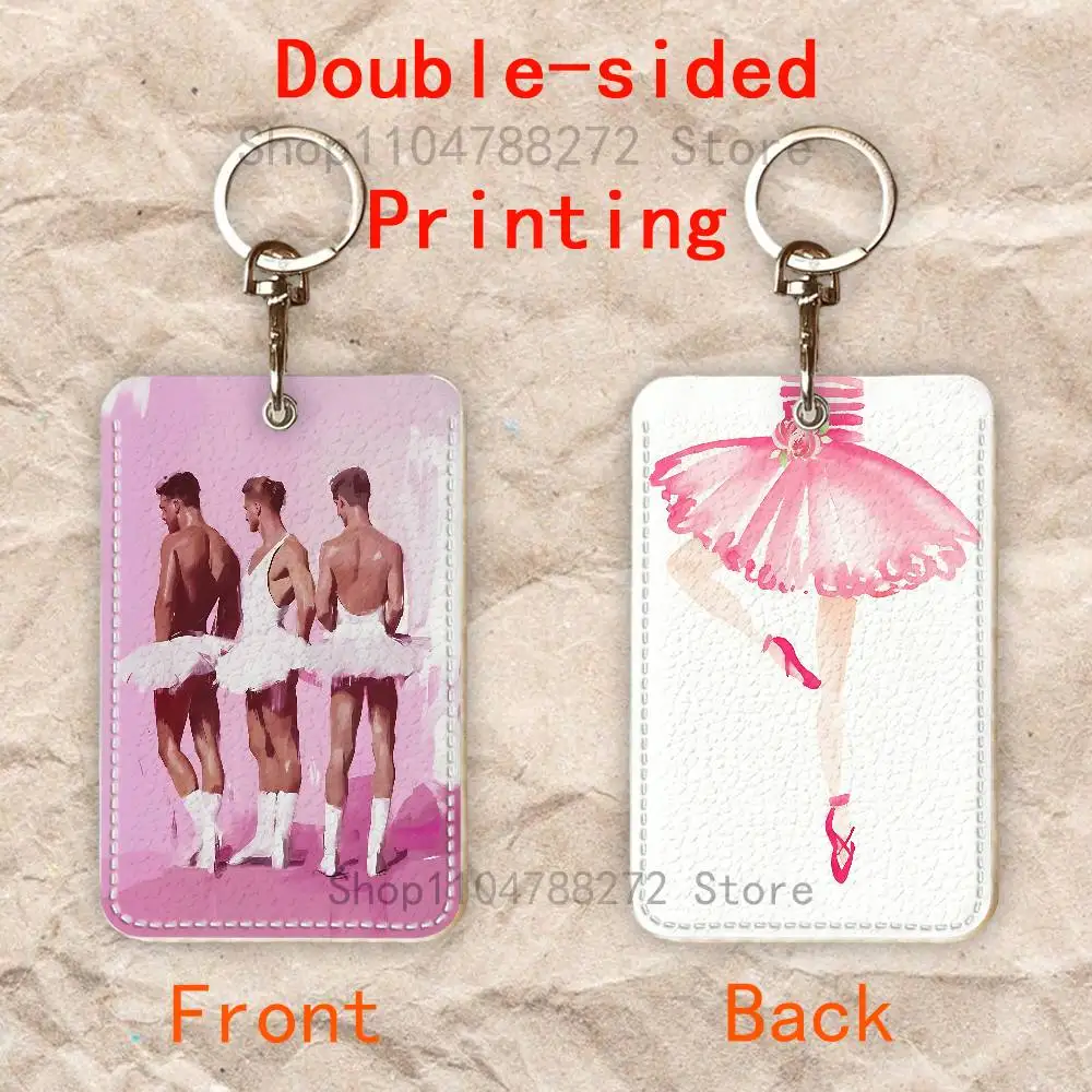 Queer Ballet Art Print Custom Access Card Case Leather Card Holder Keychain Key Ring Transportation Card Case Gifts