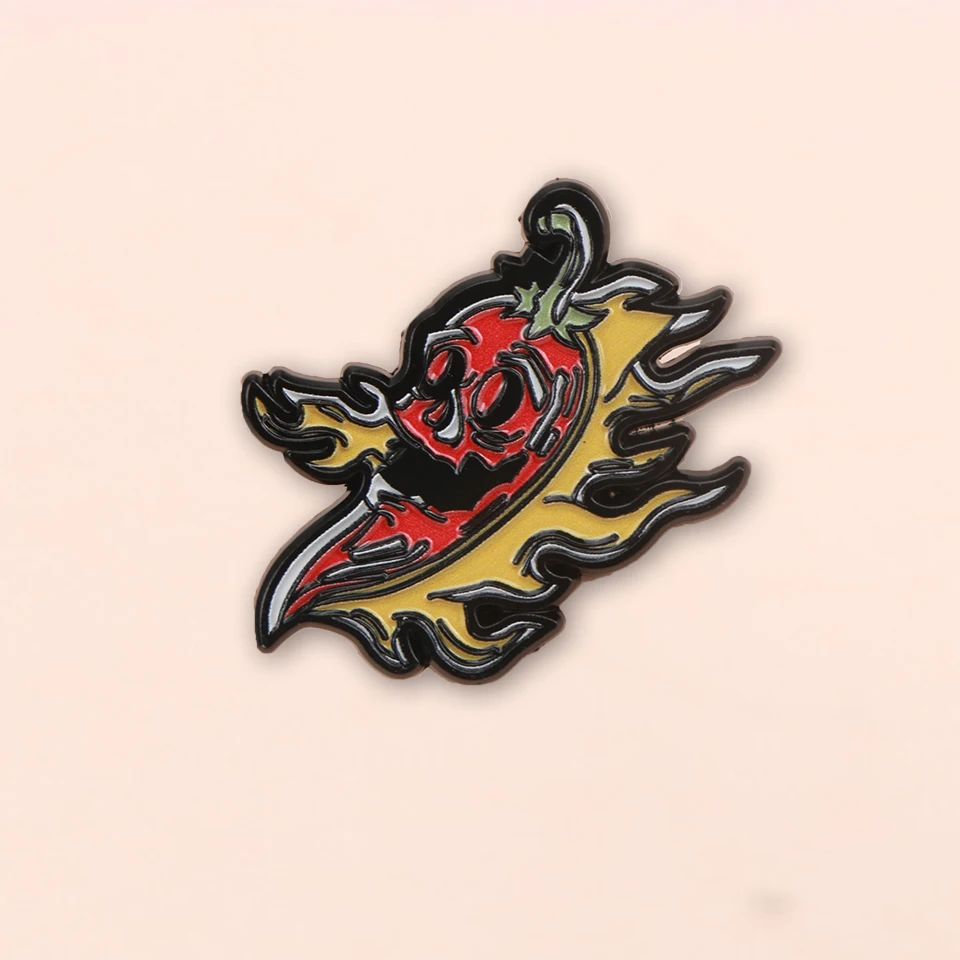 Cartoon Flaming Chili Pepper Emaille Metall Lustige Anstecknadeln Broschen Abzeichen Rucksack Kleidung DIY Dekorative Patch Schmuck