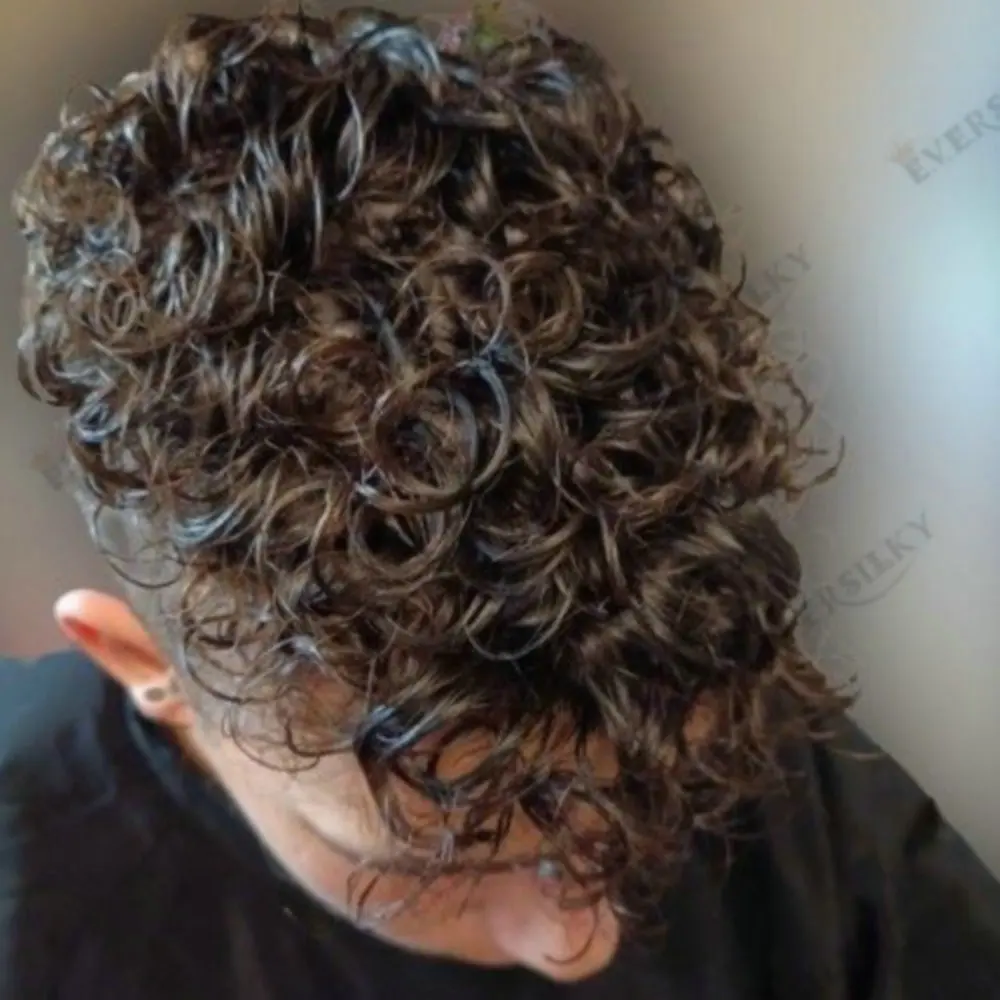 

Men's25MM Curly0.1mm Injected Wig Super Durable Thin Skin Base Human Hair Toupee Replacement System Hair Unit Prosthesis For Men