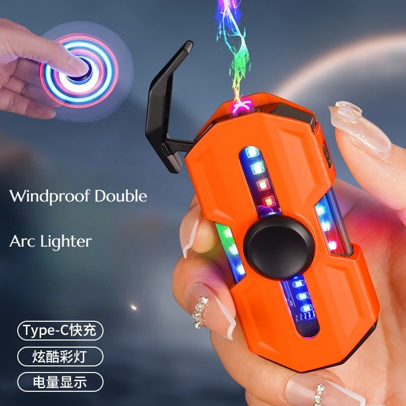 

Metal Windproof Lighter Creative Design Men Featuring Cool LED Lights Dual Electric Arcs Rechargeable Cigarette Lighter Gift