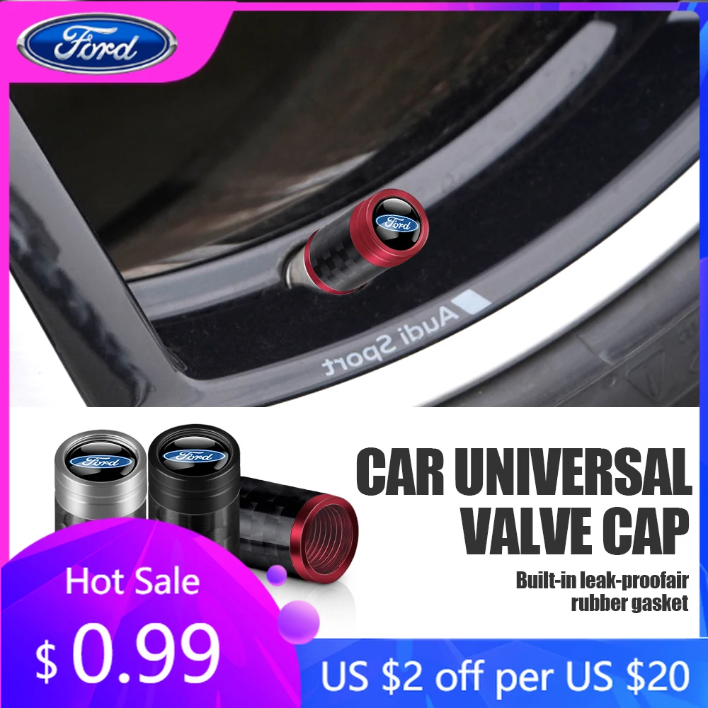 

2025 Hot Car Stickers 4Pcs Carbon Fiber Car Wheel Tire Valve Stem Air Cap Auto Decoration For Ford Fiesta Focus 2 Mk3 Mondeo Mk4