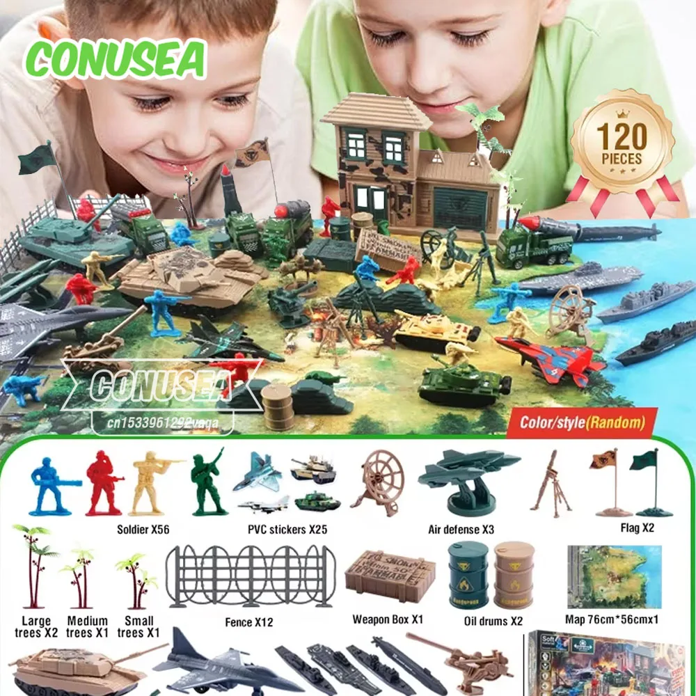 Zestaw 120/80/48 sztuk Armia Wojskowy Myśliwiec Żołnierze Model Zabawka Figurki Akcji Symulacja Czołg Samochód Ciężarówka Modele Prezenty Świąteczne