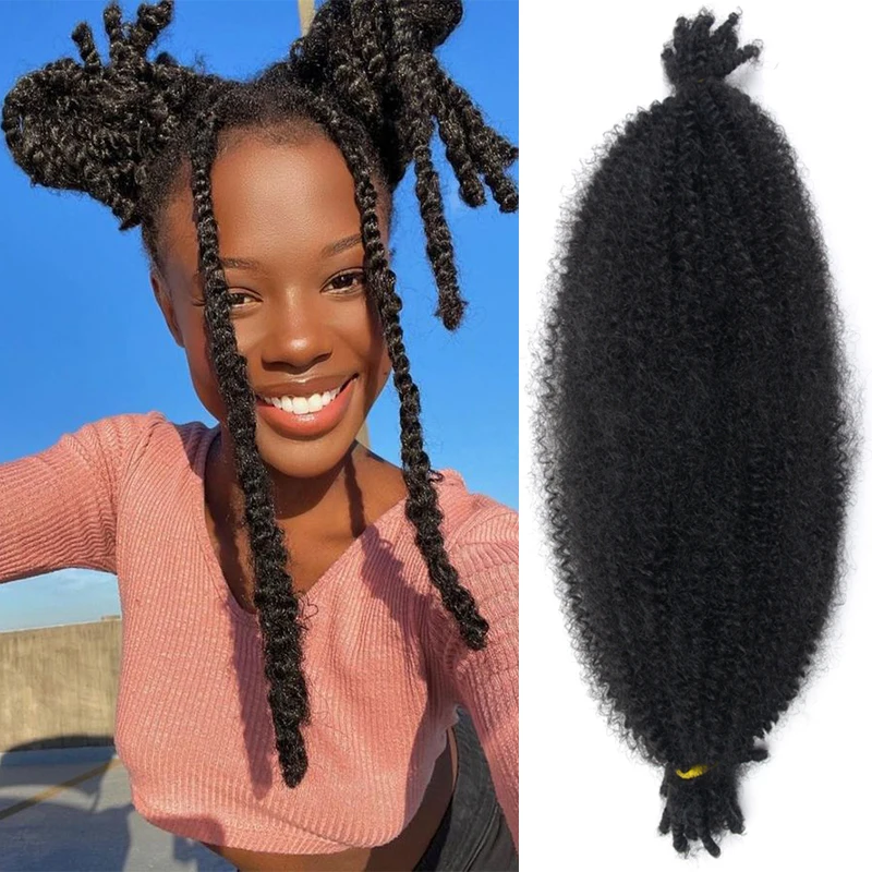 

Kinky Marley Braiding Springy Afro Twist Вязание крючком Синтетические объемные наращивания Marely Braid Breaded Парики 18 "Афро вьющиеся волосы с косой