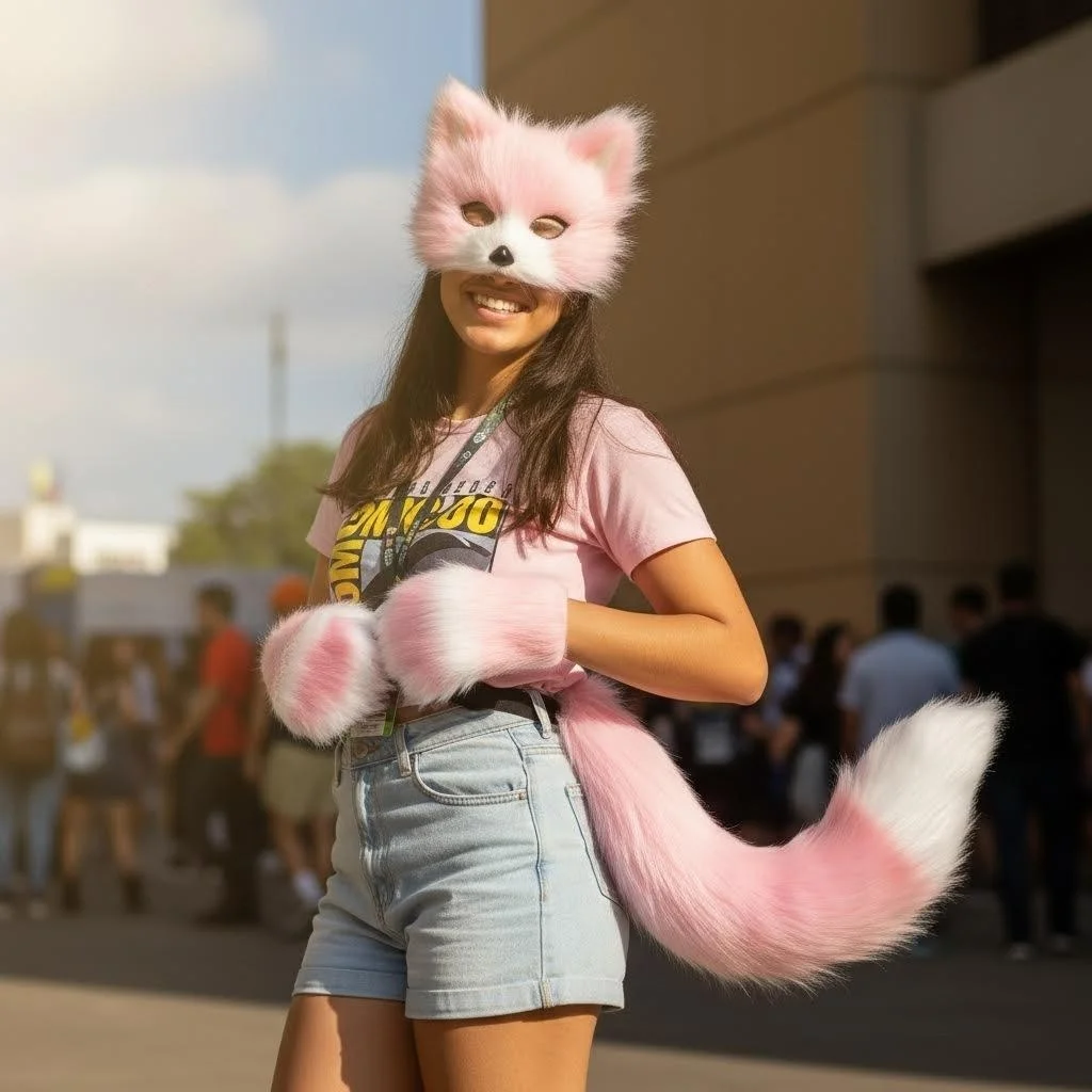 

Simulation Plush Fox Costume Cosplay Set, Fox Mask Gloves and Tail, Halloween Festival Party, Photo or Video Props