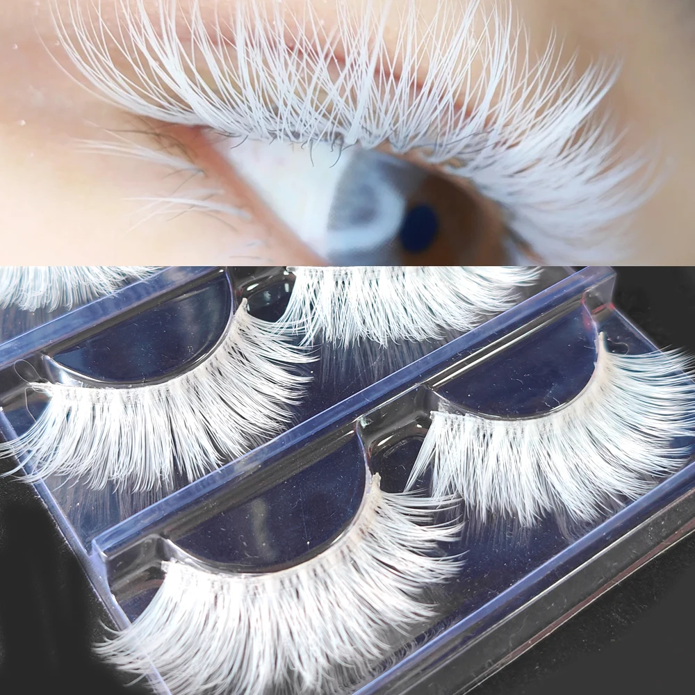 3 أزواج ماكياج الأبيض الرموش الصناعية طويلة سميكة واضح الفرقة مظهر دراماتيكي الأبيض وهمية رموش تمديد الهالوين عيد الميلاد Satge