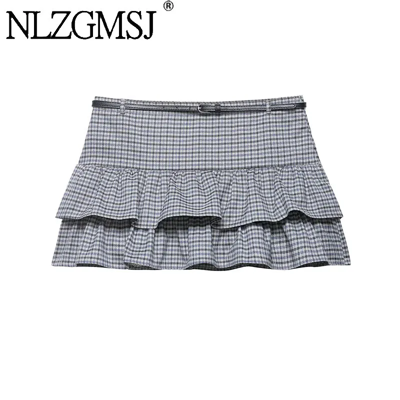 

NLZGMSJ 2026 Весенняя повседневная шикарная женская юбка с пэчворком, многоярусная, на молнии, короткая, новая модная женская мини-юбка с плиссировкой