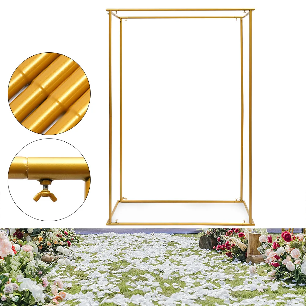 

Wedding Arch Gold Geometric Flower Balloon Rack Shiny Metal Rectangular Square Frame Background Home Decoration