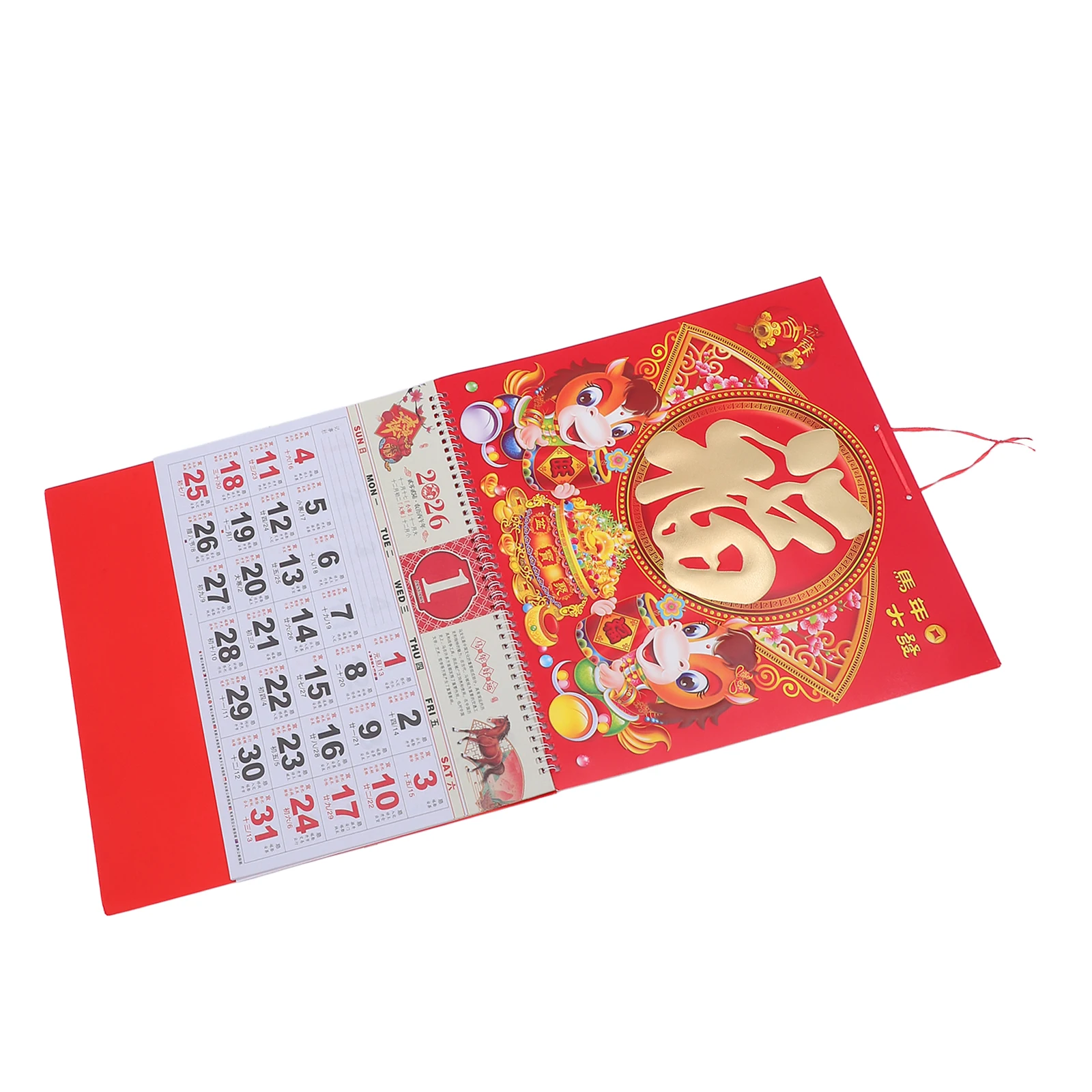 

Year of Horse 2026 Lunar Calendar Gold Foil Chinese New Year Wall Decoration Traditional Paper Calendar for Office Home Wall