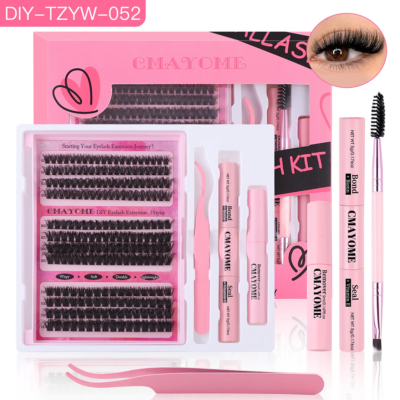 D Curl Individual Lashes Clusters Kit de cílios individuais com vedação e pinça ideal para cosplay e festas à fantasia