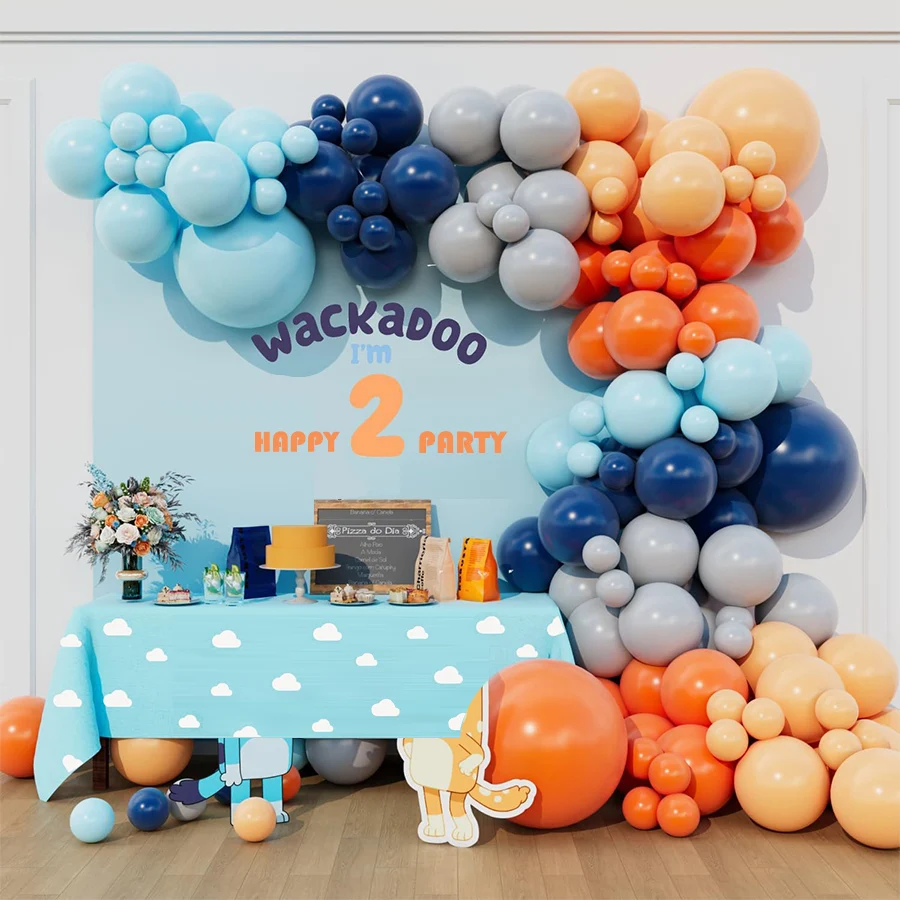 Kit de Guirnalda de Globos Azules, Naranjas, Grises y Color Piel para Decoración de Fiestas de Cumpleaños con Temática de Dibujos Animados de Bingo, Bluey, Perros y Cachorros, y Flores de Margarita