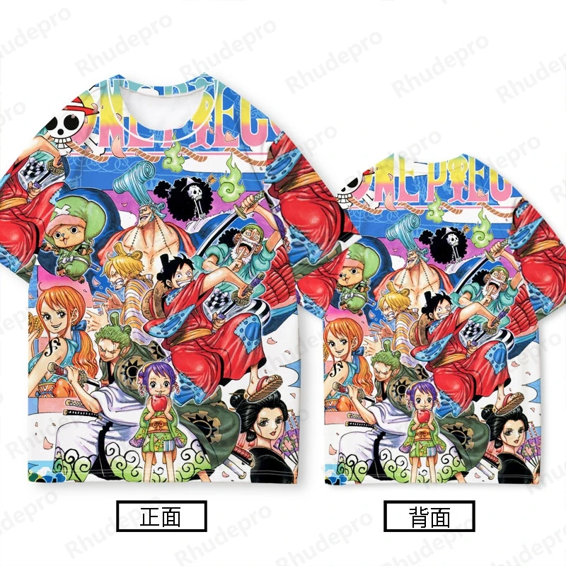 One Piece Anime Co-branded T-shirt Men Short Sleeve Oversize Luffy Solon Tide All Matching T-shirt Boy Clothes Summer