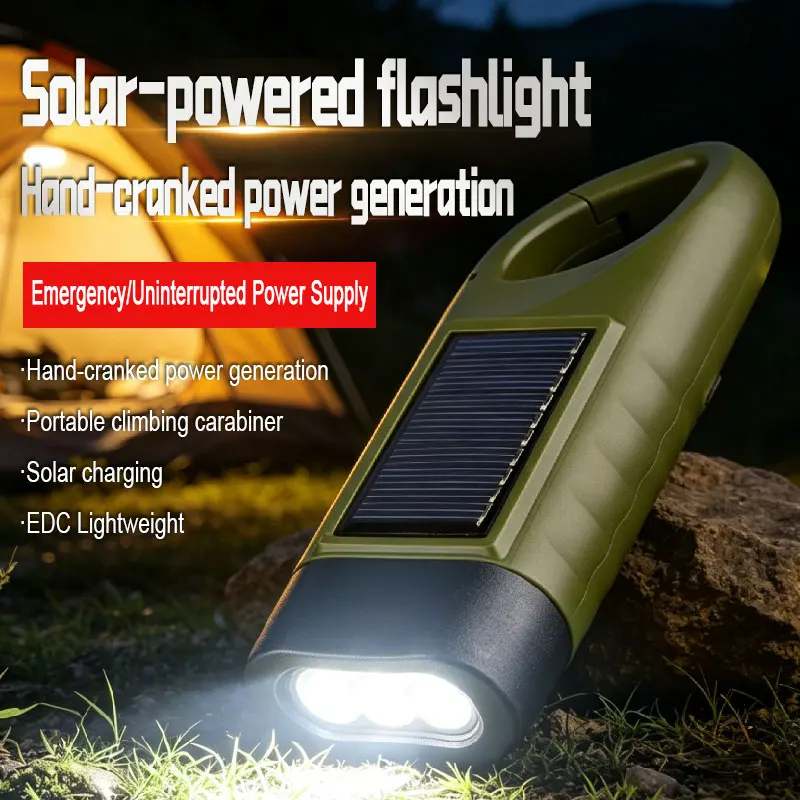 Solar Outdoor LED Hand Pressing Dynamo  Crank Power Flashlight Torch Light Hand Press Crank Camping Lamp Emergency Lantern