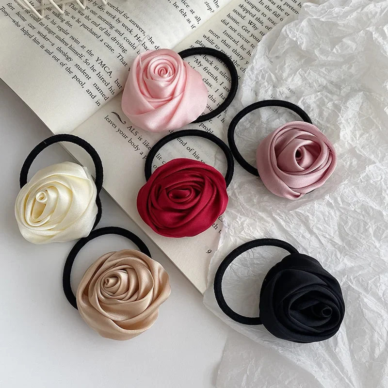 Korean celebrity's rose flower headband with a niche feel, hair rope and rubber band hair accessory