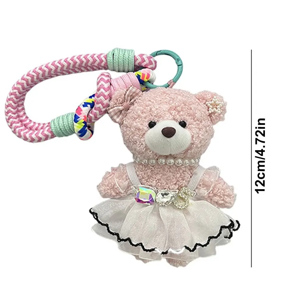 Bonito dos desenhos animados inchado saia pequeno urso chaveiro macio criativo boneca de pelúcia pingente kawaii recheado fofo carro chaveiro