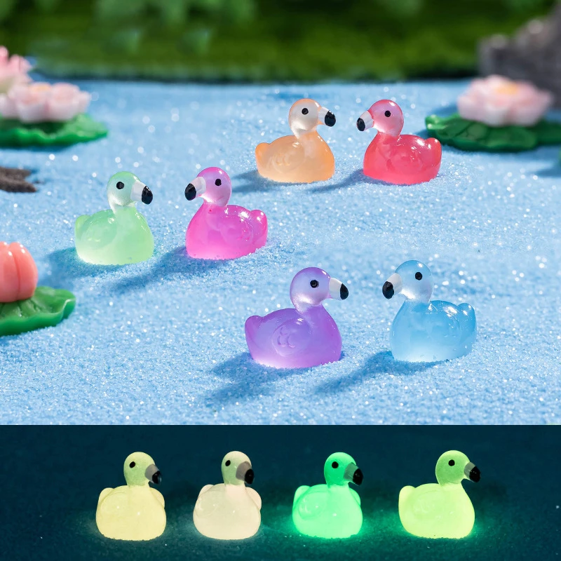 1PCS Noctilucent Flamingo Resin Miniature Figurines Luminous Flamingo Moss Microlandscape Decoration Fairy Garden Home Decor