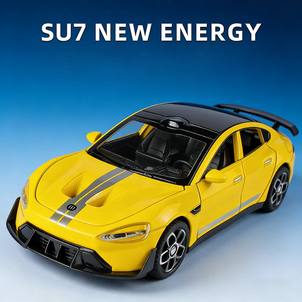 Model samochodu SU7 Hellcat w skali 1:32, nowy model pojazdu elektrycznego, wysoka symulacja, muzyka, światła, napęd pull-back, metalowy model odlewany, prezent dla chłopca