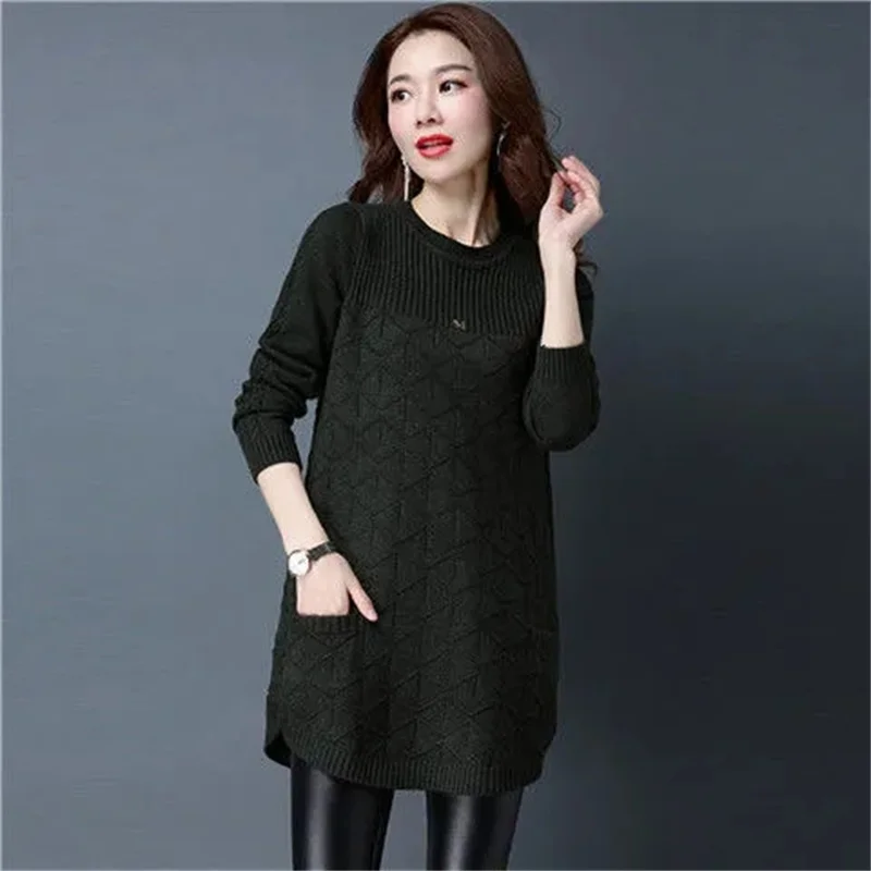 2023 New Korean Women Autumn Winter Long Sweater Pullover Female Loose Long-Sleeved Bottoming Shirt Knitwear Sweaters Lady Tops