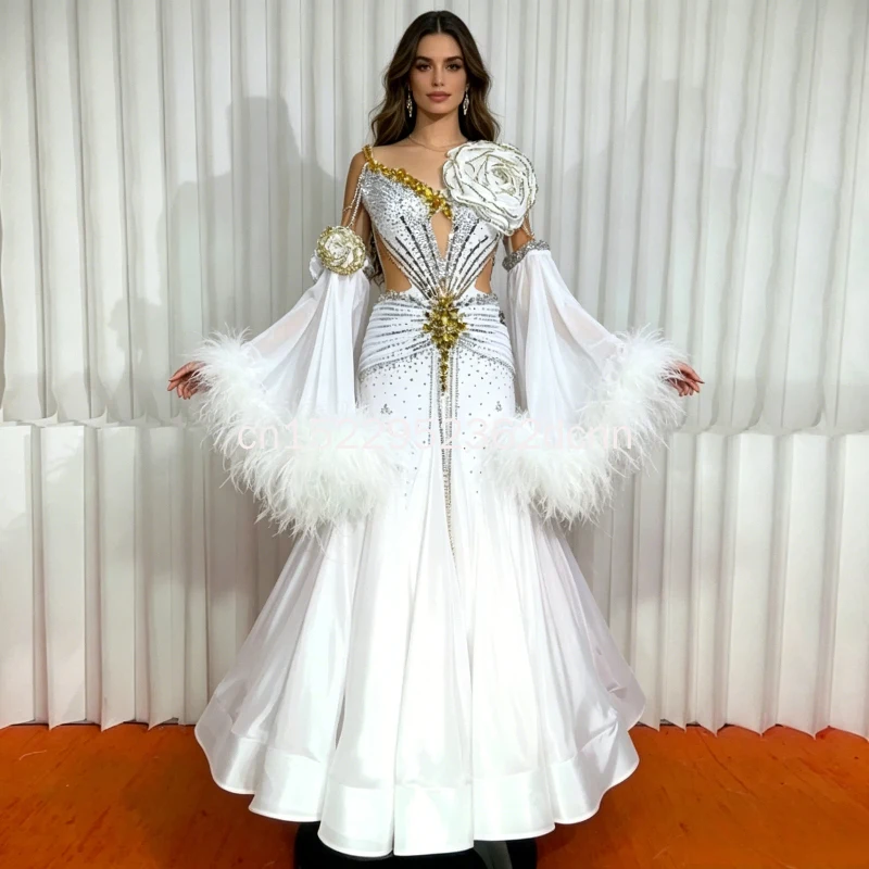 Ballroom Dance Dress Standard Dance Dress Ballroom Dress for Competition Modern Dance White Customiation