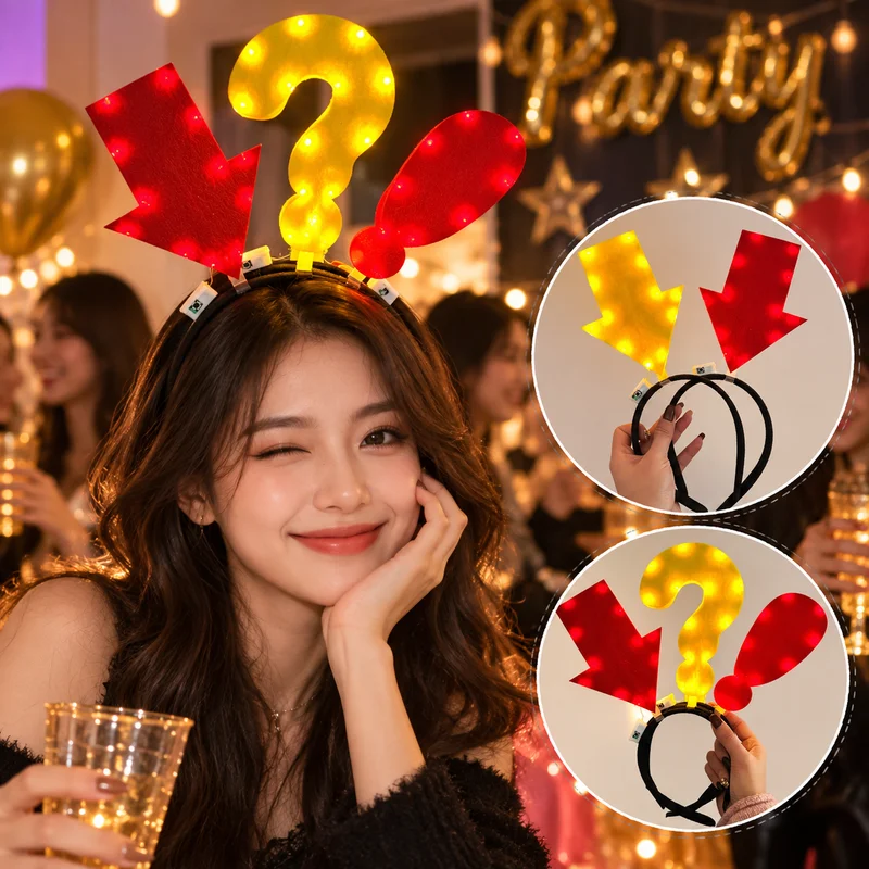 Unique Arrow & Question Mark Light Headband, Funny Holiday Hair Hoop, Girl Headgear For Christmas Costume Party Hair Accessories