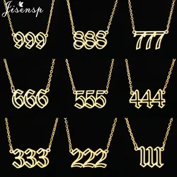 Stainless Steel Lucky Numbers 111 222 333 444 555 666 777 888 999 Angel Number Pendant Necklace for Women Men Birthday Gifts